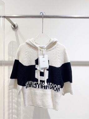 🚩steal Dior Black & White Hooded Cable-Knit Sweater